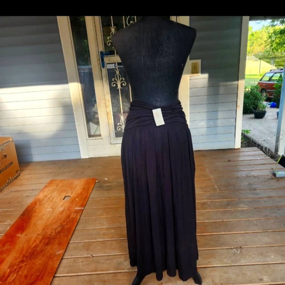 MSRP $45.99 New W Tags Simlu Woman's High Waist Skirt Maxi Black Flowy 2 Pockets